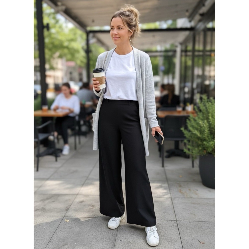 (…2)Olivaceous Women's Black Side Leg Cuts Loose Pants Size L
